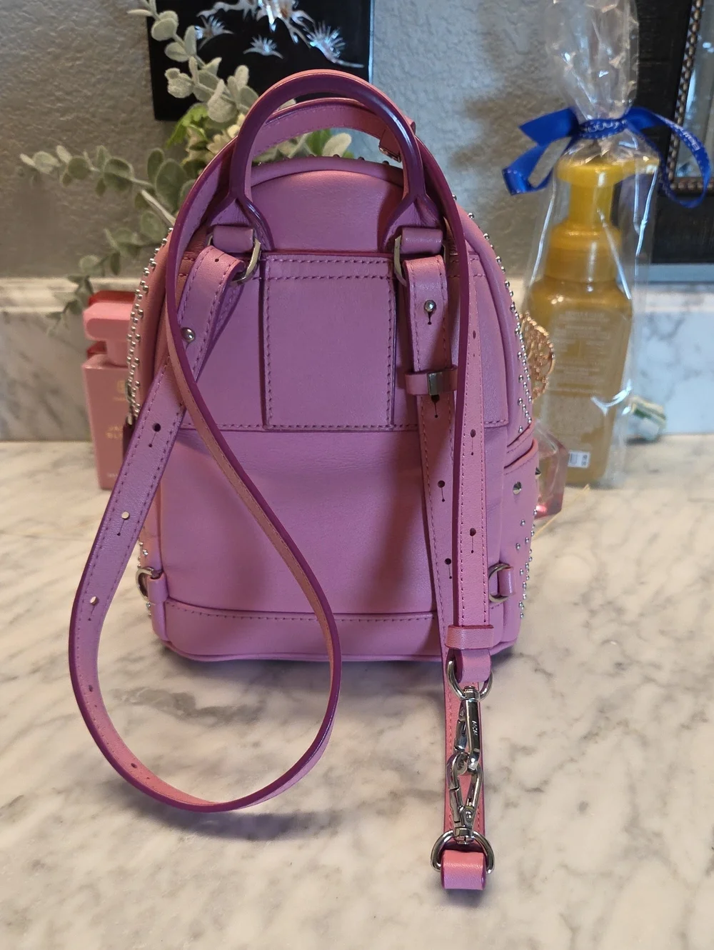 EUC MCM Baby Pink Studded Mini Backpack Crossbody 🩷